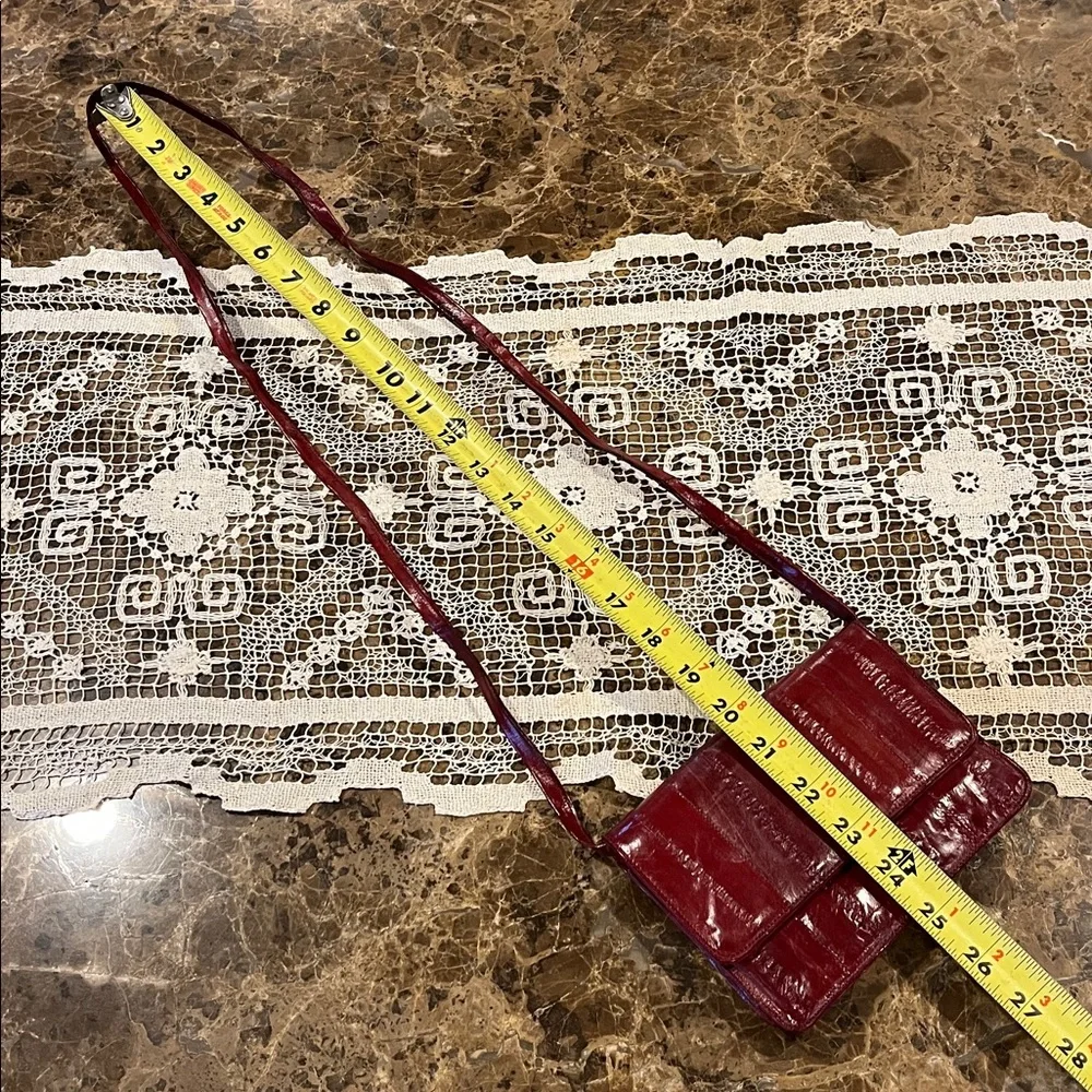 VTG Genuine Eel Skin SM Bordeaux Purse Convertible Crossbody Clutch Shoulder Bag